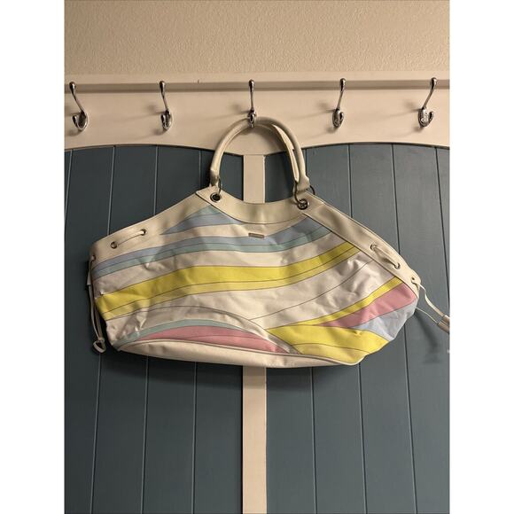 Biotherm Beach Tote Bag, White Yellow Blue Swirls Handles and Lining NWOT - Picture 2 of 7